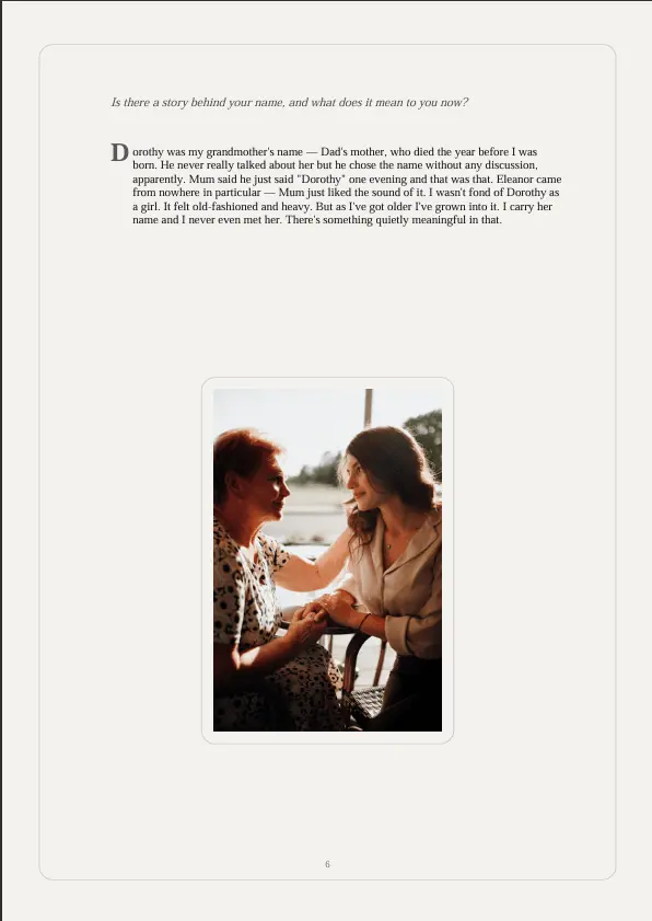 Formatted book page with question, answer and photo