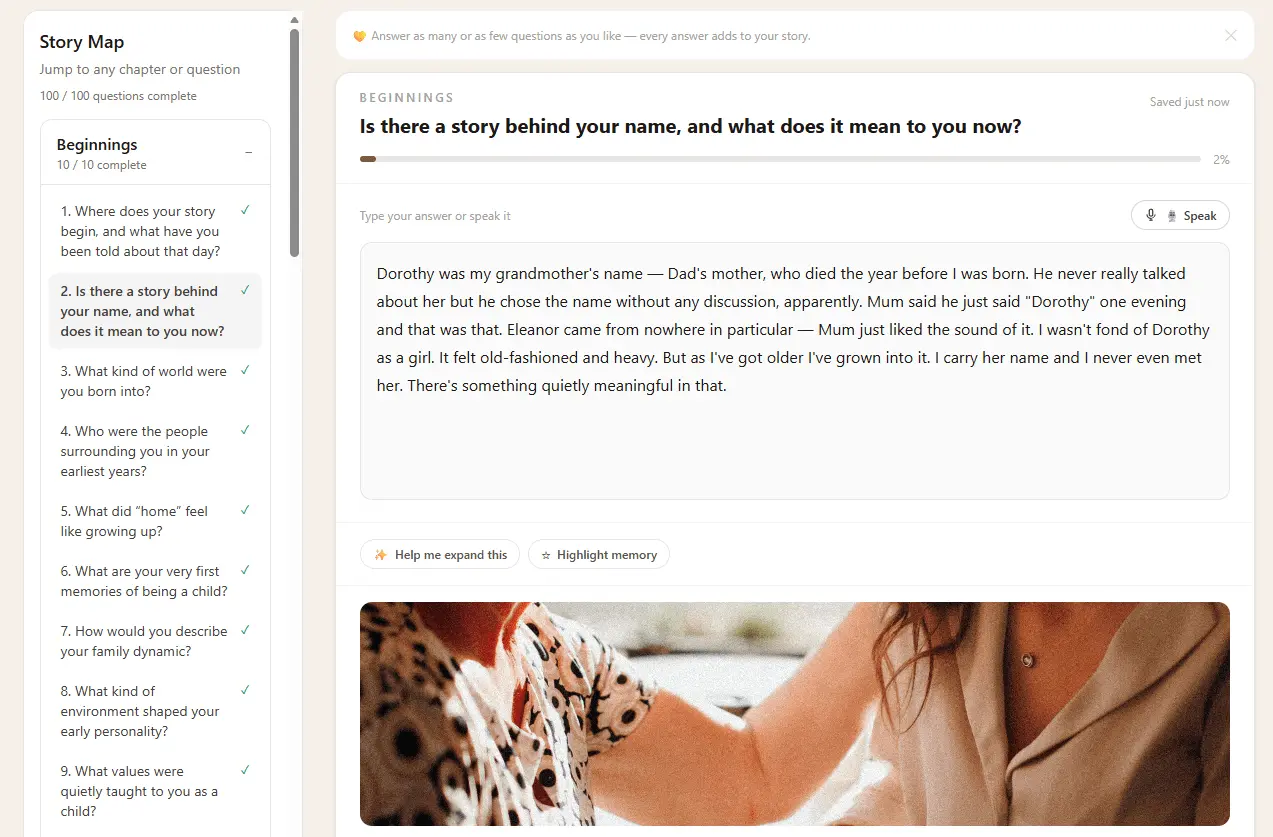 Story editor showing a question and handwritten answer
